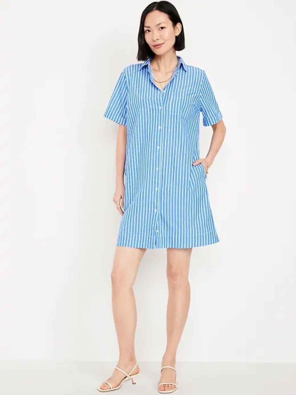 Old Navy NWT❗️Blue & White Striped Button-Front Shirt Dress